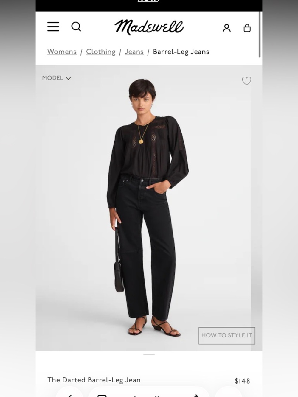 Madewell Women's Darted Barrel-Leg Jeans in Washed Black